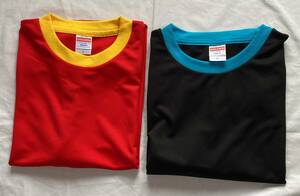高級スポーツTシャツ 丸首 2着 Lサイズ ユナイテッドアスレー 黒系と赤系 ドライ素材 UV機能 メッシュ加工////未使用品