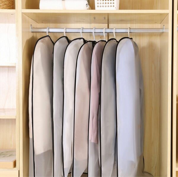 洋服カバー 12枚入り 衣類カバー スーツカバー 半透明 洗濯可能 通気性 黒