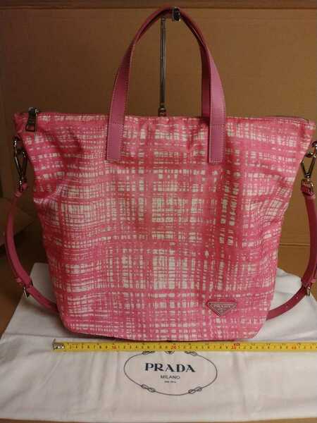 ３月セール 中古 PRADA プラダ ピンク ナイロン×レザー 2wayバッグ 2ウェイトートバッグ Prada pink nylon bag 保存袋付き 送料無料