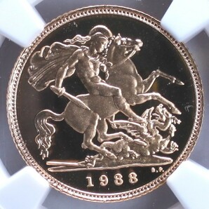 【最高鑑定】 1988年 イギリス ミドルエリザベス 1/2ソブリン 金貨 NGC PF70 ウルトラカメオ アンティーク コイン 投資 資産保全の画像1