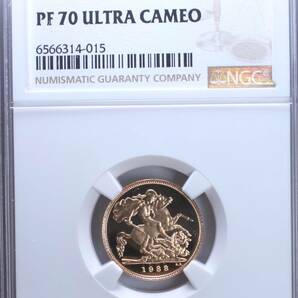 【最高鑑定】 1988年 イギリス ミドルエリザベス 1/2ソブリン 金貨 NGC PF70 ウルトラカメオ アンティーク コイン 投資 資産保全の画像3