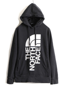 ■ ノースフェイス プリント スウェット フード パーカー ( レディース L ) The North Face プルオーバー トレーナー 裏起毛 黒 アウトドア