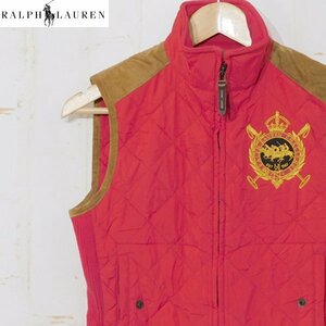 ラルフローレンスポーツRALPH LAUREN SPORT■キルティング ジップベスト ロゴ刺しゅう リアルスウェード■S■レッド　※2o31275