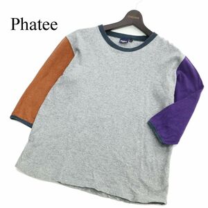 Phatee ファッティー 春夏 5分袖 カラー切替 ヘンプ★ カットソー Tシャツ Sz.S　メンズ グレー　C3T01837_3#D