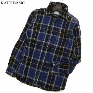 KATO' BASIC カトー 春夏 長袖 【麻★リネン100％】 チェック ワーク シャツ Sz.S　メンズ ネイビー　C3T02268_3#A