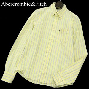 Abercrombie&Fitch アバクロンビー＆フィッチ 通年 長袖 ロゴ刺繍★ ストライプ オックスフォード シャツ Sz.S　メンズ 黄　C3T02410_3#C