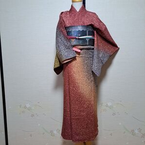 正絹 お洒落 グラデーション 一つ紋 付下げ3点セット
