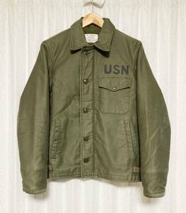 美品☆[THE REAL McCOY'S] A-2 DECK JACKET U.S.NAVY デッキジャケット S 34-36 グリーンカーキ マッコイ リアルマッコイズ