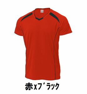 新品 バレーボール メンズ 半袖 シャツ 赤xブラック サイズ110 子供 大人 男性 女性 wundou ウンドウ 1610 送料無料