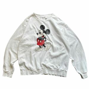 [1990s] Vintage Mickey принт тренировочный футболка б/у одежда белый корпус Disney 