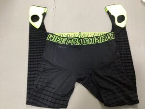 ナイキ プロ コンバット NIKE PRO COMBAT インナーウェア スパッツ ロングタイツ ドライフィット DRI-FIT ブラック イエロー 黒 黄色 XL