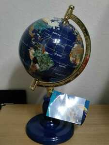 天然石 宝石地球儀 螺鈿 貝 地球儀 天然石 卓上インテリア 世界地図 パワーストーン アンティーク 原石 トルコ石 高さ約32cm　直径15cm