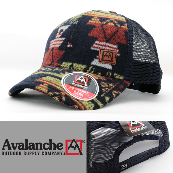 メッシュキャップ 帽子 メンズ アバランチ Avalanche Open Range Trucker Hat ネイビー オルテガ柄 1RTGA-01 アジャスタブル USA