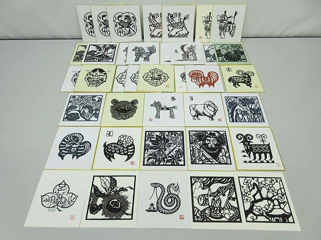 ★sz0585 Paper-cutting works 38-piece set, clear colored paper, thick paper, monochrome, zodiac, plants, plums, horses, bears, animals, flowers, paper-cutting, art, interior, free shipping★, artwork, painting, Hirie, Kirie