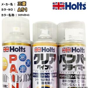 ペイントスプレー 三菱 A51 サイマーグレーM Holts MINIMIX クリアスプレー バンパープライマー セット