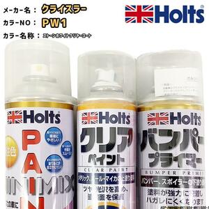 ペイントスプレー クライスラー PW1 ストーンホワイトクリヤーコート Holts MINIMIX クリアスプレー バンパープライマー セット