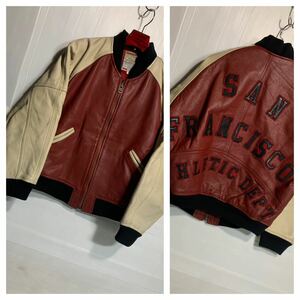 90's ヴィンテージ PASSION BEAT パッションビート　SAN FRANCISCO ATHLETIC DEPT レザーカスタム　ライダース　スタジャン　赤×白　M