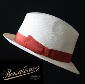 新品タグ付き【Borsalino ボルサリーノ 】ペーパーハット 麦わら帽子 ショートブリム 白 M(58) v2708-1606