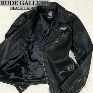 【美品】ルードギャラリー ブラック レベル RUDE GALLERY BLACK LABELホースハイド ライダースジャケット 黒 メンズ S