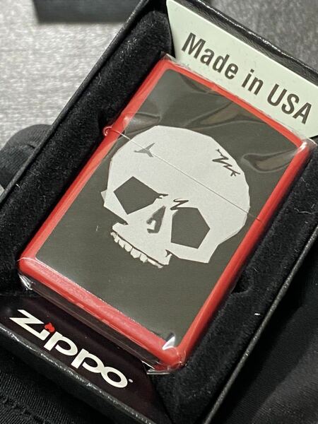 zippo ドクロ スカル レッド 前面加工 希少モデル 2015年製 シルバーインナー 2015年製 ケース 保証書付き