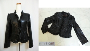  new goods toe Be Schic TO BE CHIC leather jacket 46/15 number black / black collar * plume * hem around frill tailoring sheep leather lady's regular price 7.9 ten thousand jpy 