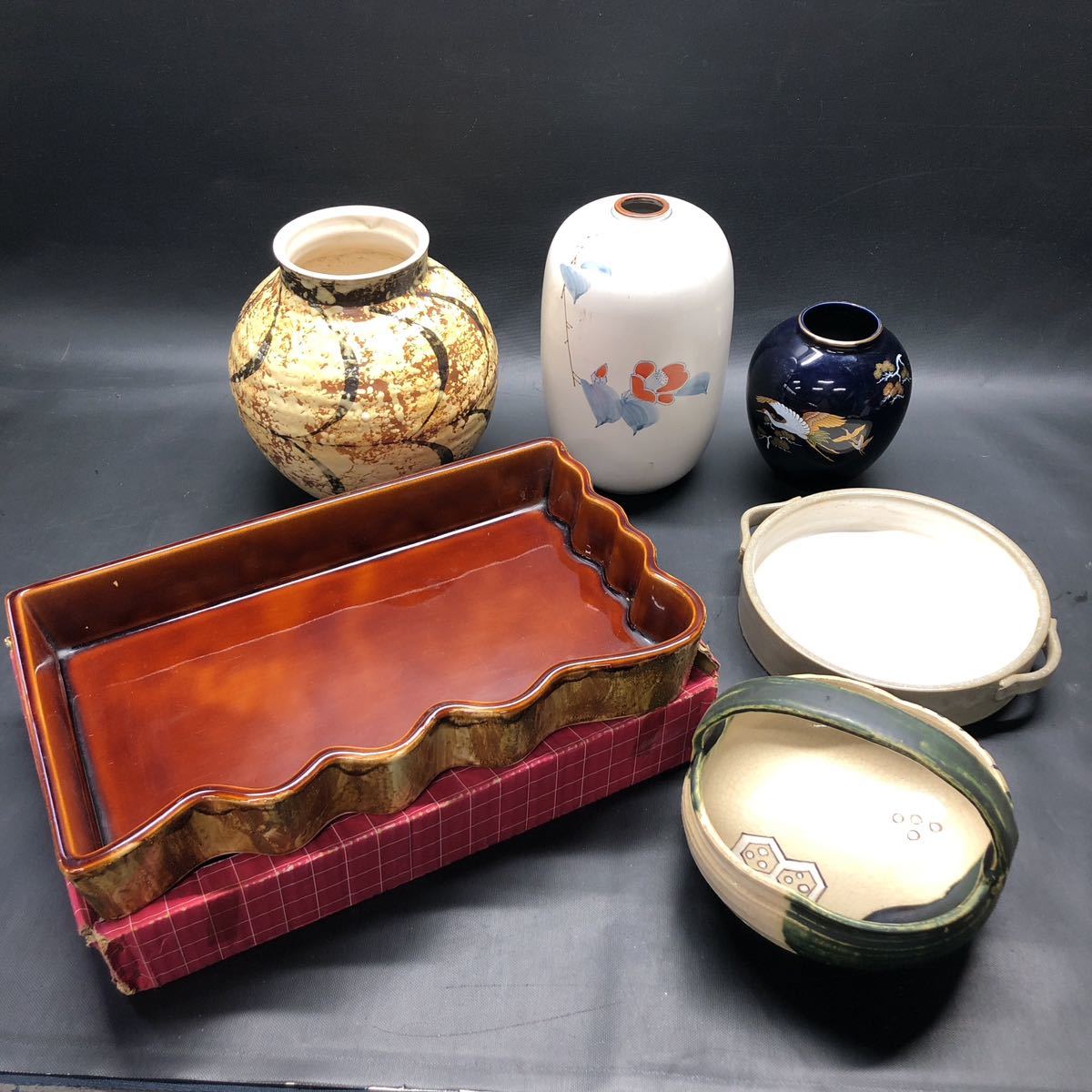 アンティーク工芸品 骨董 2点おまとめ 年代物 希少 目を引く水盤(花器