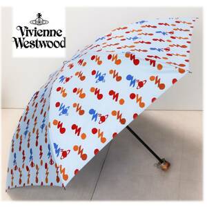 《Vivienne Westwood ヴィヴィアンウエストウッド》新品 オーブボルト 折りたたみ傘 雨傘 木製ハンドル 青 A7639