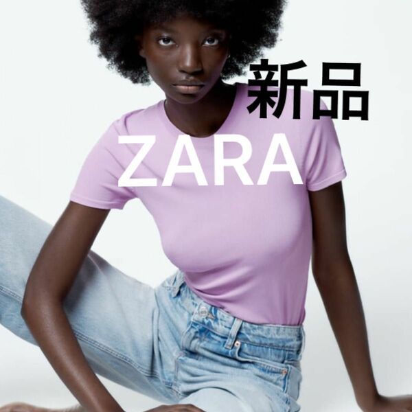 【新品未使用】ZARA ニットトップス　Tシャツ　パープル　レディース　パープル　Lサイズ