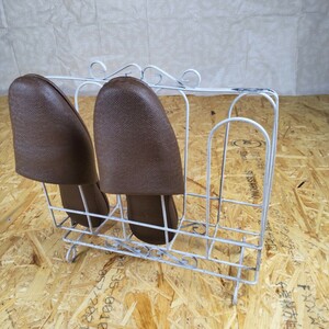  slippers establish slippers rack steel made .. seal Showa Retro antique Vintage stylish entranceway storage stylish white 