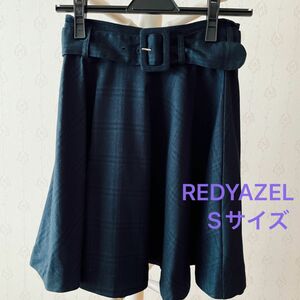 REDYAZEL ベルト付きモスグリーンチェックフレアスカート　Sサイズ