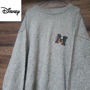 【希少　英国製】Disney　Mickey　ミッキー　刺繍ロゴ　霜降り　ベージュ　ニット　セーター