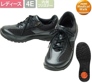  new goods / made in Japan /24.5./18700 jpy / Asahi medical walk /L003/ black / lady's / wide width /4E/ knee .../ walking shoes / fastener 