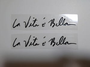 イタリア車向け 「La vita e bella」 "人生は美しい" 切り抜きステッカー 2枚セット 本体色：ブラック