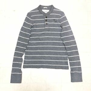 【送料360円】Abercrombie&Fitch アバクロ ヘンリーネック長袖Tシャツ ロンT ボーダーカットソー 男性用 メンズ Sサイズ 古着 AB253