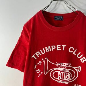 ZERO ONE 80s ヴィンテージ トランペット クラブ アカデミア ビッグ ロゴ プリント 半袖 クルーネック シングルステッチ Tシャツ 古着