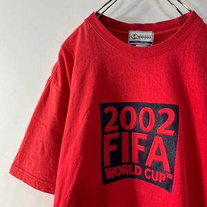 2002 日韓 FIFA WOLD CUP 00s ヴィンテージ 立体 ビッグ ロゴ 半袖 クルーネック 天竺 ニット Tシャツ 古着