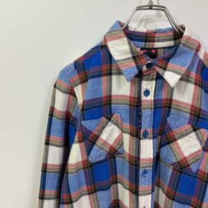 X-girl X-girl multicolor check pocket long sleeve round cut A line One-piece cotton shirt old clothes 