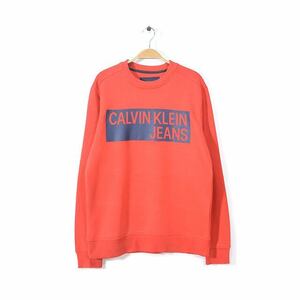 【送料無料】 カルバンクラインジーンズ スウェット 赤 ロゴプリント CALVIN KLEIN JEANS トレーナー メンズM 古着 @CF0541