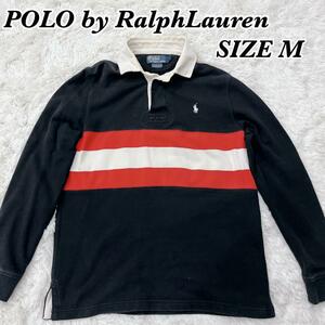 送料無料　Polo by Ralph Laurenプルオーバーシャツ　ラルフローレン ラガーシャツ　　襟付き　長袖　レッド　ブラック　ロゴ刺繍 M サイズ