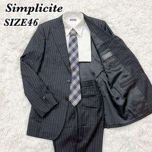 送料無料　Simplicite　シンプリシテェ カノニコ super110's 　セットアップ　スーツ　ストライプ　ブラック 黒　ウール100%　サイズ46