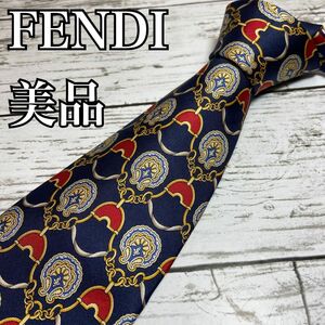 FENDI フェンディ　ネクタイ　スカーフ柄　総柄　ビジネス　スーツ　結婚式　パーティー　イタリア製　