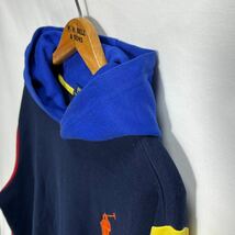 ■ POLO RALPH LAUREN ポロ ラルフローレン デカポニー 刺繍ロゴ スウェット フーディー 古着 サイズM マルチカラー バイカラー アメカジ■_画像2