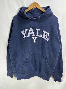 ■ 00s ovb YALE イェール大学 刺繍ロゴ スウェット フーディー 古着 LARGE ネイビー アメカジ カレッジ パーカー ■