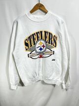 ■ 90s ビンテージ USA製 FRUIT OF THE LOOM NFL Steelers スティーラーズ ロゴプリント スウェット トレーナー サイズXL アメフト 白 ■_画像1