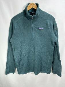 ■ 00s 2019年製 Patagonia パタゴニア ワンポイントロゴ 裏地 フリース ハーフジップ ジャケット 古着 サイズL グリーン アウトドア ■