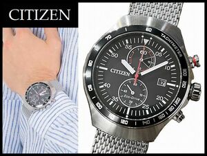 送無 新品 CITIZEN シチズン CA7010-86E 海外限定 ツーカウンター クロノグラフ エコドライブ ソーラー 黒文字盤 腕時計 メッシュベルト ③