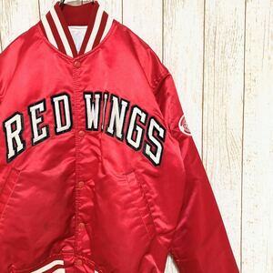 80s USA製 STARTER スターター NHL Detroit Redwings デトロイト・レッドウィングス ナイロン スタジャン ジャケット M アメリカ製 USA古着