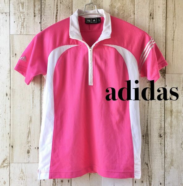 adidas アディダスゴルフ ポロシャツ ピンク ロゴ シルバー