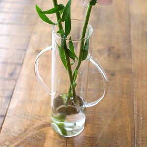 花瓶 ガラスベース フラワーベース おしゃれ ガラス 花器 円柱型 ガラスベース クリアーハンドル 送料無料(一部地域除く) kan1865