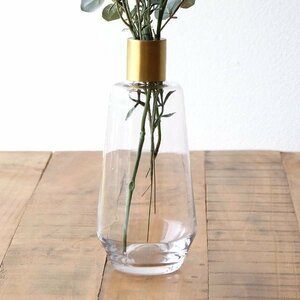 花瓶 フラワーベース おしゃれ ガラス 花器 ガラスベース シンプル ガラスボトルベース ゴールドエッジ L 送料無料(一部地域除く) mty2324